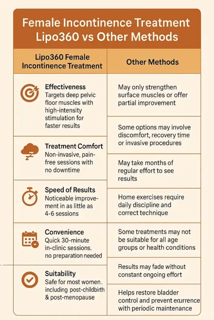 Comprehensive Guide To Female Incontinence Treatment Options 1 Table showing benefits of incontinence treatment Leighton Buzzard